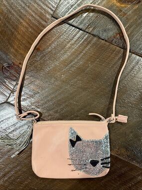 Girls' Pink Cat Crossbody Bag with Tassel Accent